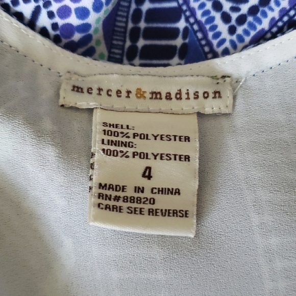 Mercer & Madison Geo Stripe Blue Green Sleeveless Drawstring Waist Dress 4 - Picture 8 of 8